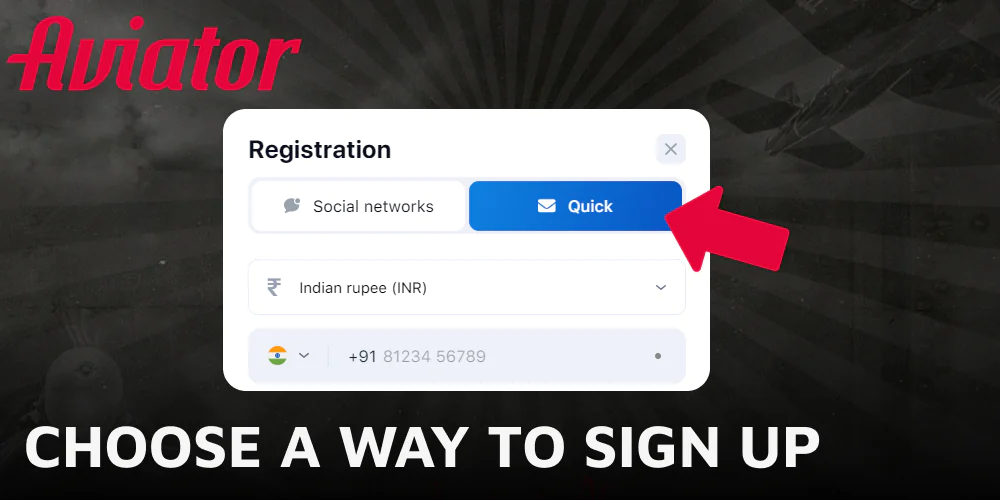 Select your preferred sign-up method to get closer to playing Aviator.