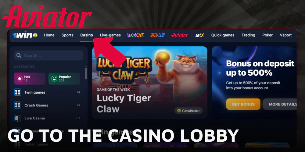Head to the lobby to find the Aviator game.