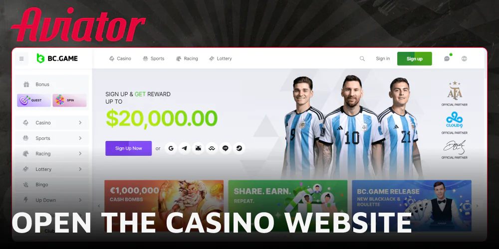 Head over to the casino's homepage to get started with Aviator