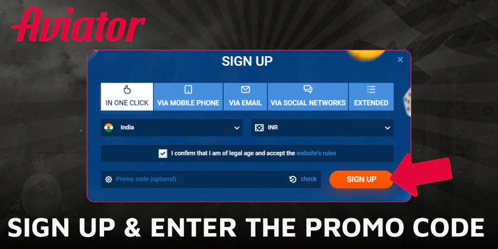 Register and apply the promo code to claim your Aviator bonus