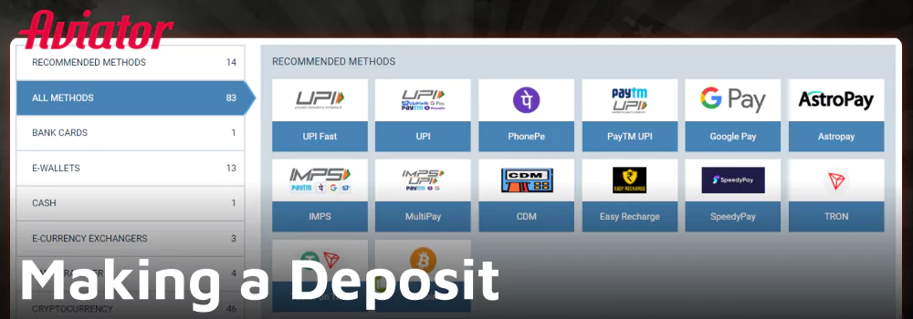 Deposit Funds for the 1xbet Aviator Game