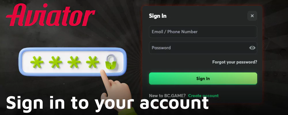 Login portal for BC.Game Aviator