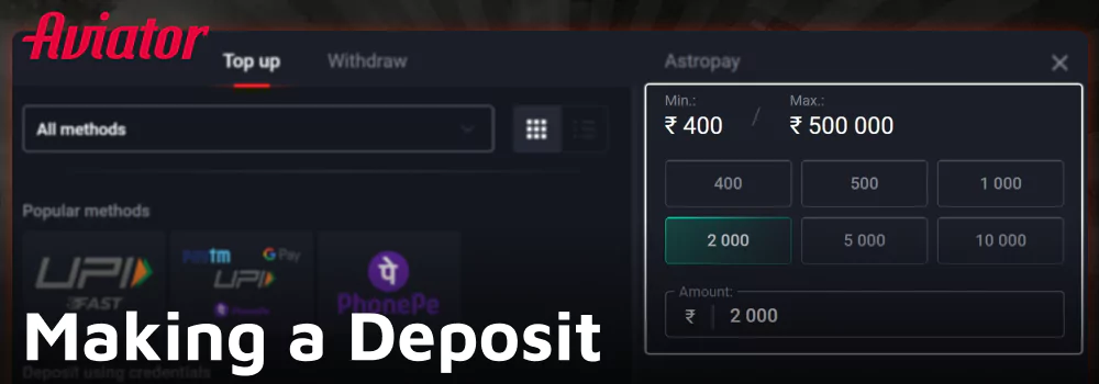 Deposit guide for Pin Up Aviator