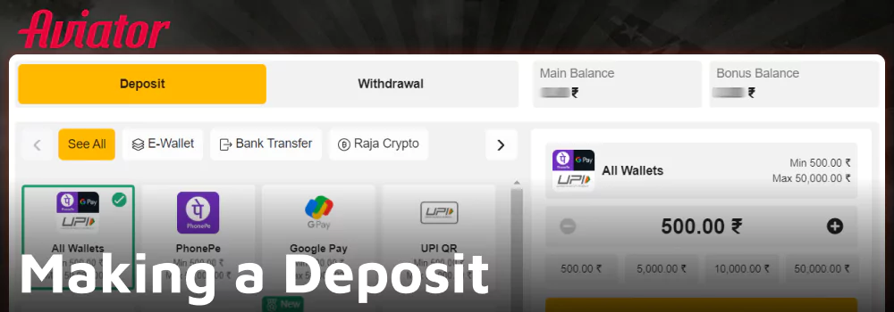 Top up your Rajabets account to start betting on the Aviator game.