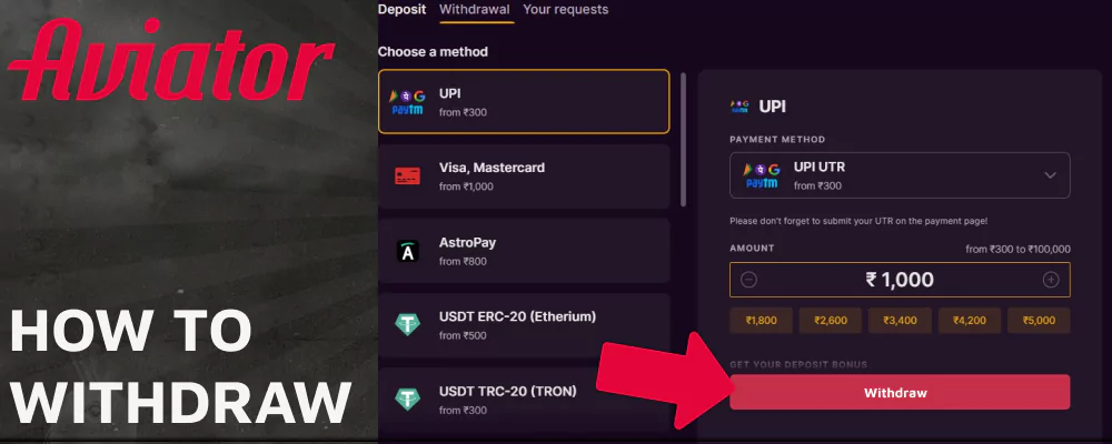 Detailed withdrawal instructions for Indian players using Batery for Aviator
